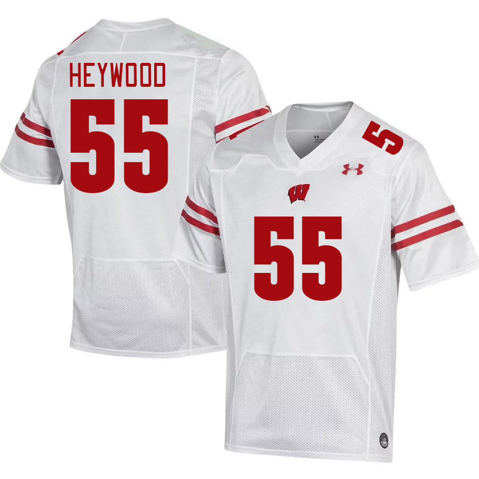 Men #55 Kevin Heywood Wisconsin Badgers College Football Jerseys Stitched-White